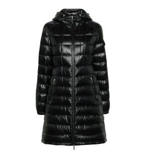 [몽클레어] 1A00007 595ZZ 999 AMINTORE 아민토레 로고 패치 다운 롱 후드 패딩 블랙 여성 자켓